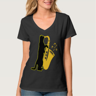 Camiseta Gato tocando Saxofone Saxofonista Gatinho Fofo Mús