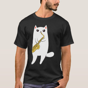 Camiseta Gato Tocando Saxofone Saxofonista Músico
