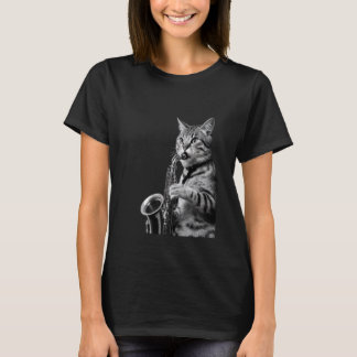 Camiseta Gato Tocando Saxofone Saxofonista Para Homens Mulh