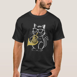 Camiseta Gato Tocando Trompa Francesa Gato Músico Legal