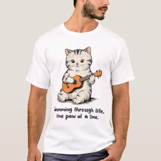 Camiseta Gato tocando um pequeno ukulele