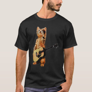 Camiseta Gato tocando violão acústico músico guitaris Le