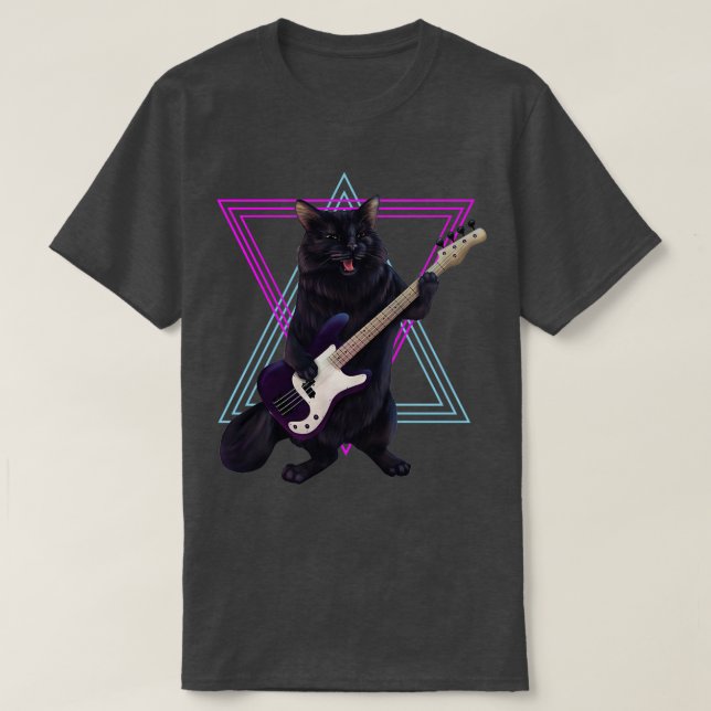 Camiseta Gato tocando violão de baixo  (Frente do Design)