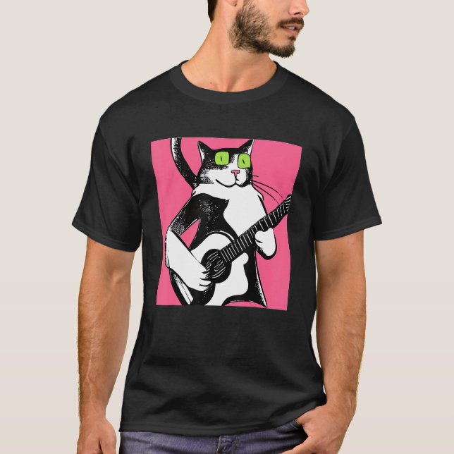 Camiseta Gato tocando violão guitarrista (Frente)