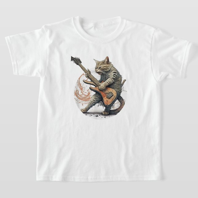 Camiseta Gato Tocando Violão Rock Cat Metal Mus (Postura )