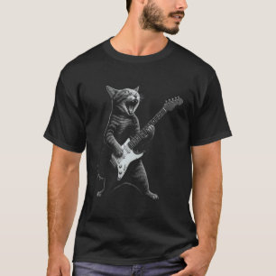 Camiseta Gato Tocando Violão Rock Star Gato para Homens Mul