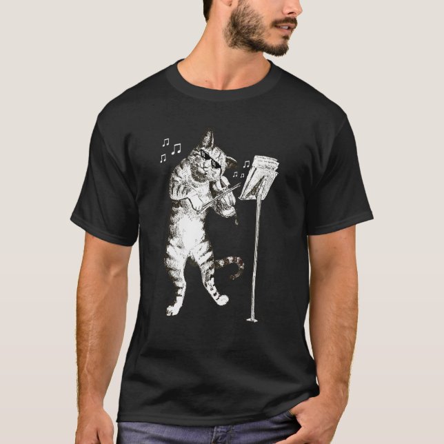 Camiseta Gato Tocando Violino Presente Violinista (Frente)