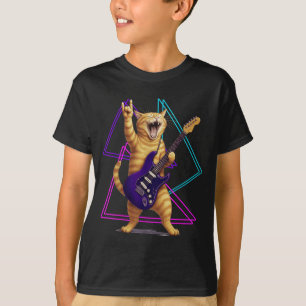 Camiseta Gato Tocar Guitarra Rock Star Rock And Roll Homens