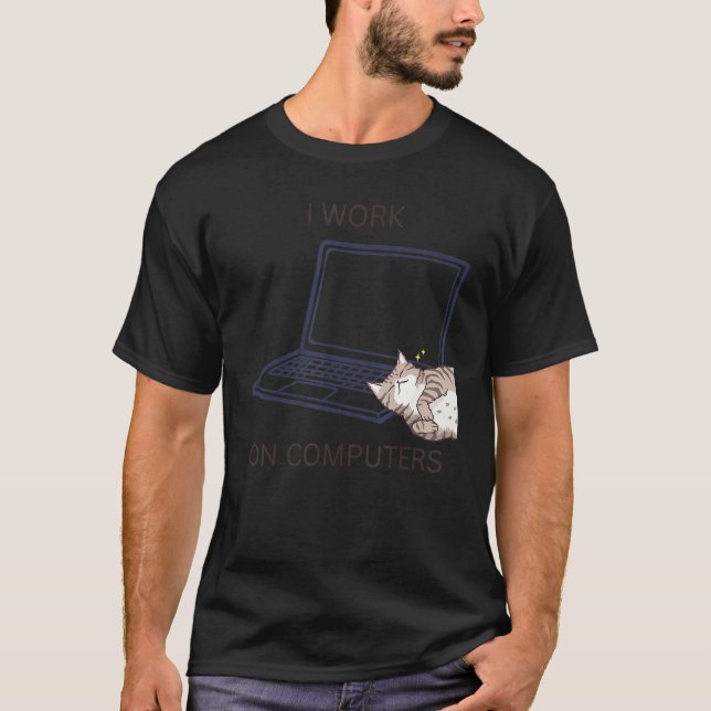 Camiseta Gato trabalhando em computadores gatos sarcásticos (Frente)