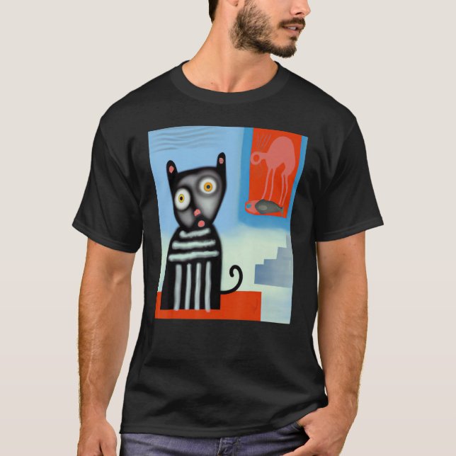 Camiseta gato trabalho de arte de gato preto retrato gatinh (Frente)