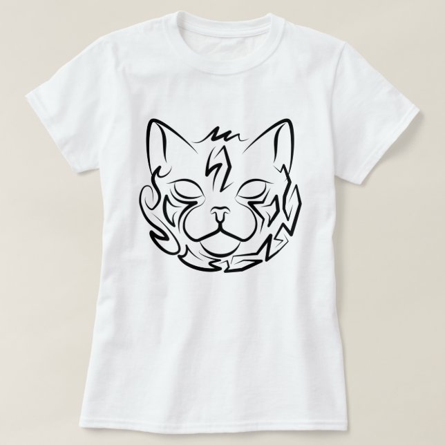 Camiseta Gato Tribal Negro e Branco (Frente do Design)