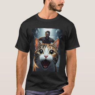 Camiseta Gato Tricolor Selfie com Dono de Estimação Zumbi E