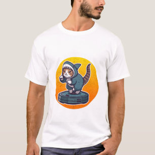 Camiseta Gato Tubarão Engraçado em Aspirador Robótico Arte
