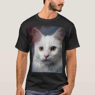 Camiseta Gato Turco Angora Branco Azul Vermelho