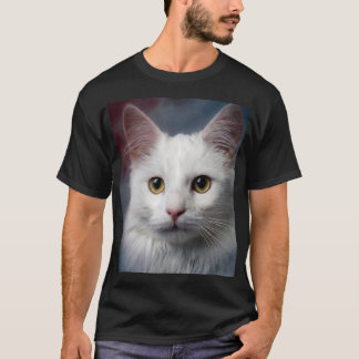 Camiseta Gato Turco Angora Branco Azul Vermelho