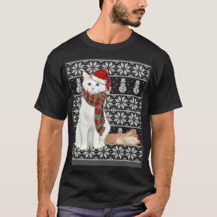 Camiseta Gato Turco de Van Natal Chapéu do Papai Noel Natal
