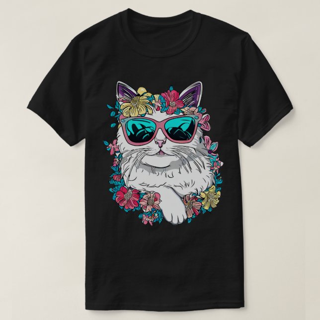 Camiseta Gato turco e belas flores (Frente do Design)