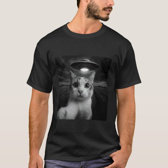 Camiseta Gato Turco Van Selfie com OVNI (Frente)