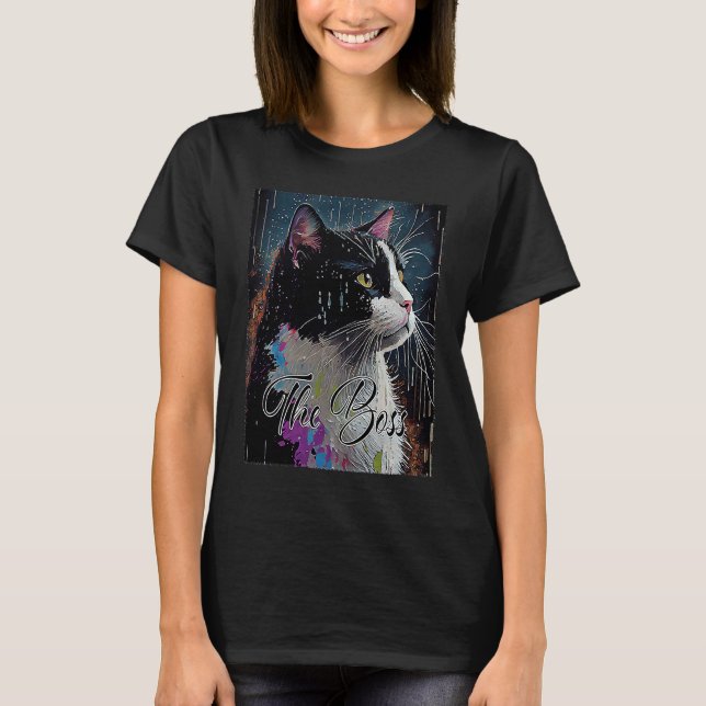 Camiseta Gato Tuxedo Chefe para Mãe Pai (Frente)