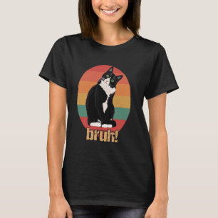 Camiseta Gato Tuxedo Círculo Retro Bruh Dizia Mães Pai