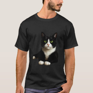Camiseta Gato Tuxedo com Arte de Olhos Verdes