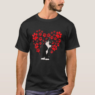 Camiseta Gato Tuxedo Coração de São Valentim Pata Para Aman