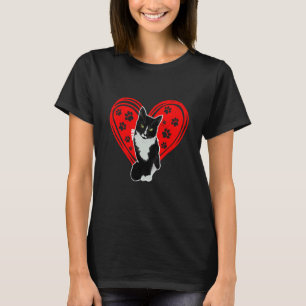 Camiseta Gato Tuxedo Coração de São Valentim Pata Para Gati