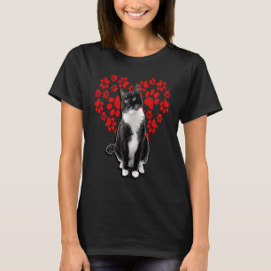 Camiseta Gato Tuxedo Coração de São Valentim Pata Para Gati
