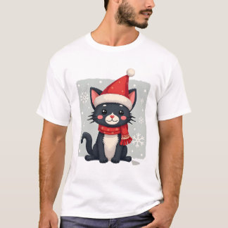 Camiseta Gato Tuxedo de Natal Cachecol Santa Feio Xmas Mulh