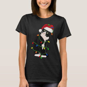 Camiseta Gato Tuxedo Miau Natal Tuxie Luzes da Árvore de Na