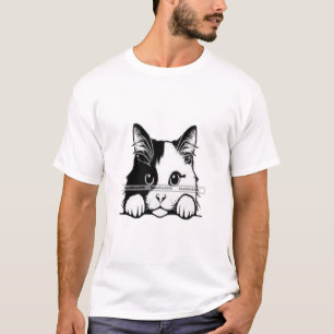 Camiseta Gato Tuxedo Minimalista Desenho a Tinta Arte de Li