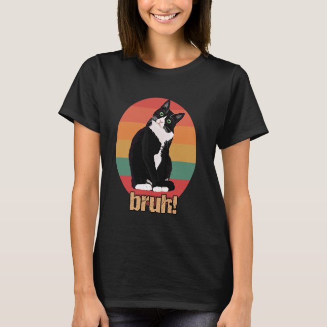 Camiseta Gato Tuxedo Retro Círculo Dizer Mães Pai (Frente)