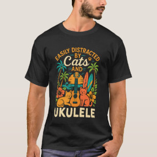 Camiseta Gato Uke de Ukulele Havaiano Facilmente Distraído