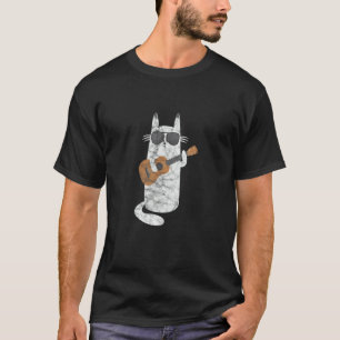 Camiseta Gato Ukulele Usando Óculos de Sol Uke Ukelele Joga