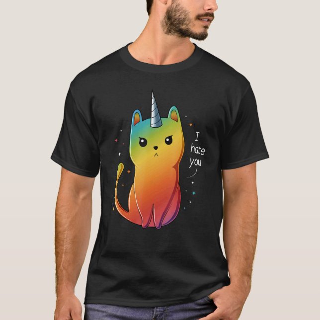 Camiseta Gato Unicórnio Eu Odeio Você (Frente)