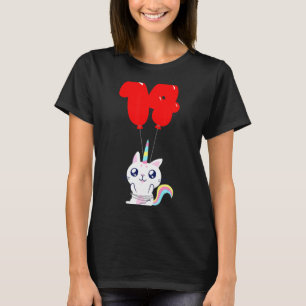 Camiseta Gato Unicórnio Fofo   14º Aniversário   Balão de C