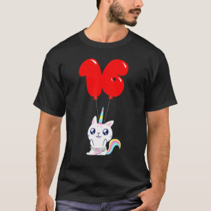 Camiseta Gato Unicórnio Fofo   16º Aniversário   Balão de C