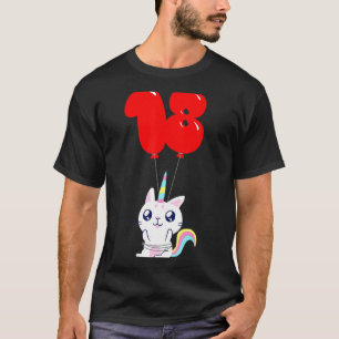 Camiseta Gato Unicórnio Fofo   18º Aniversário   Balão de C