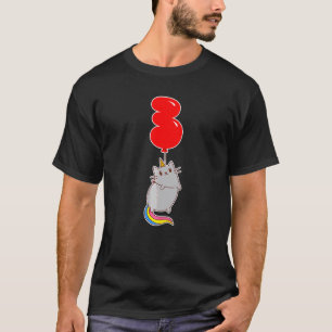 Camiseta Gato Unicórnio Fofo  3º Aniversário  Festa de Balõ