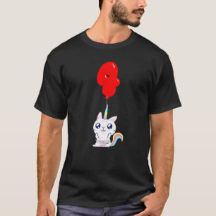 Camiseta Gato Unicórnio Fofo  4º Aniversário  Festa de Balõ