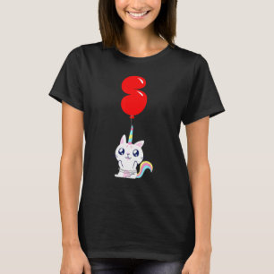 Camiseta Gato Unicórnio Fofo   5º Aniversário   Par de Balõ