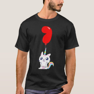 Camiseta Gato Unicórnio Fofo   7º Aniversário   Par de Balõ