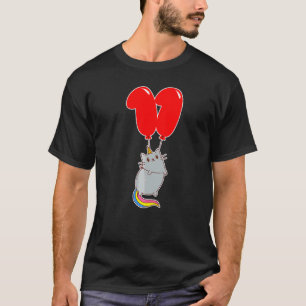Camiseta Gato Unicórnio Fofo Aniversário de 11 anos Balão d