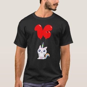 Camiseta Gato Unicórnio Fofo Aniversário de 16 Anos Bolo de