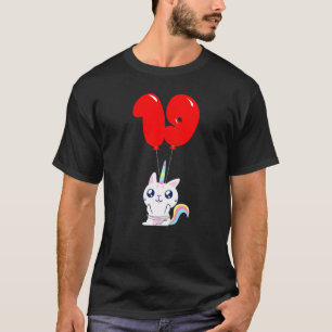 Camiseta Gato Unicórnio Fofo Aniversário de 19 Anos Bolo Ba