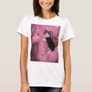 Camiseta Gato Unicórnio Glamouroso Sob a Cidade Reluzente