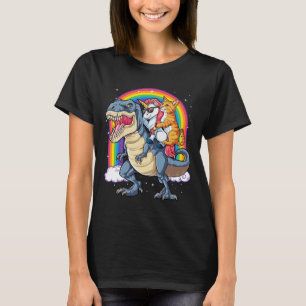 Camiseta Gato Unicórnio Montando Dinossauro T Rex Gatinho A