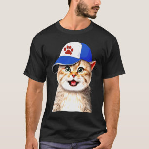 Camiseta Gato usando boné de beisebol Gato esportes animais