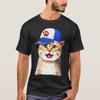 Camiseta Gato usando boné de beisebol Gato esportes animais