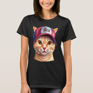 Camiseta Gato usando boné de beisebol Gato esportes animais